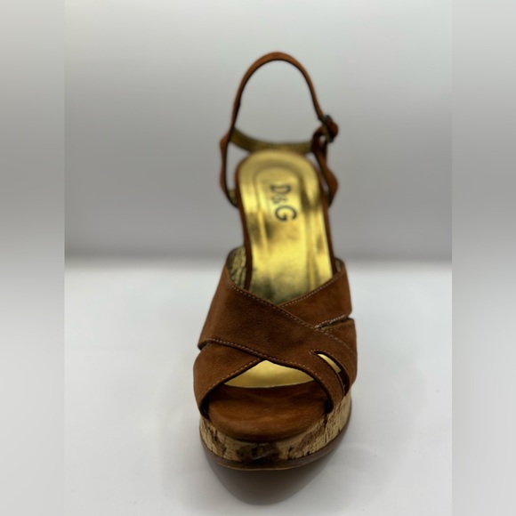DOLCE & GABBANA / D & G - Brown Suede Platform Wedge with Cork Heel - Picture 7 of 7